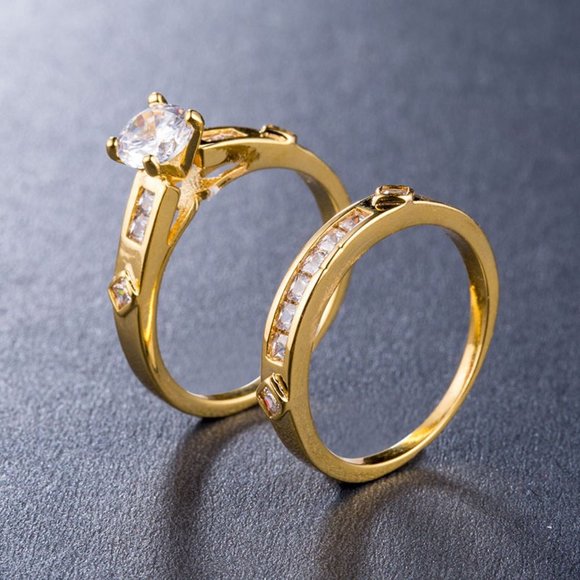 💍2 Pieces Cubic Zirconia Stylish Wedding Couple Ring, FB16FA1019 - Picture 1 of 4